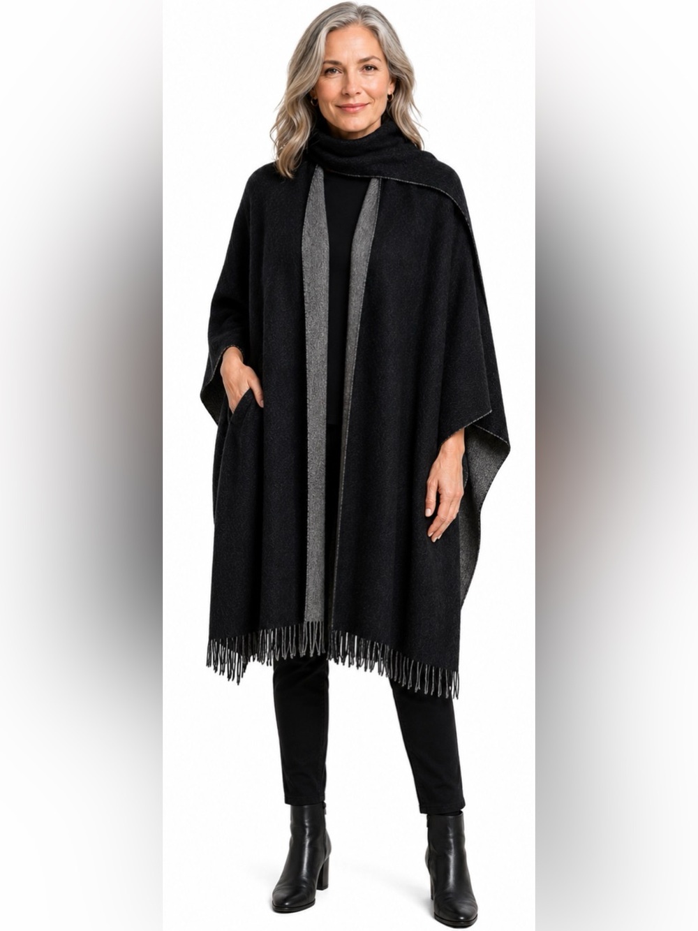 Reversible Cape With Attached Scarf